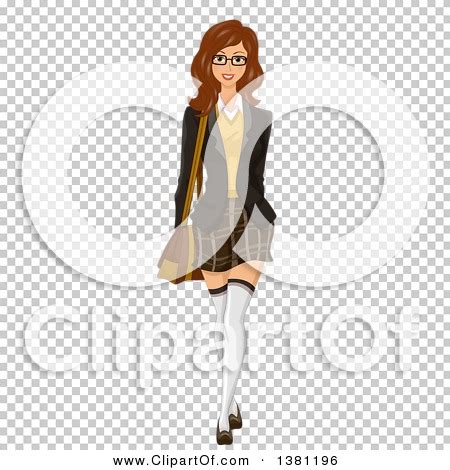 Clipart Of A Happy Brunette Caucasian Woman Wearing Glasses And Dressed