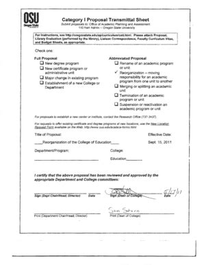 Fillable Online Oregonstate Osu Category I Proposal Transmittal Sheet