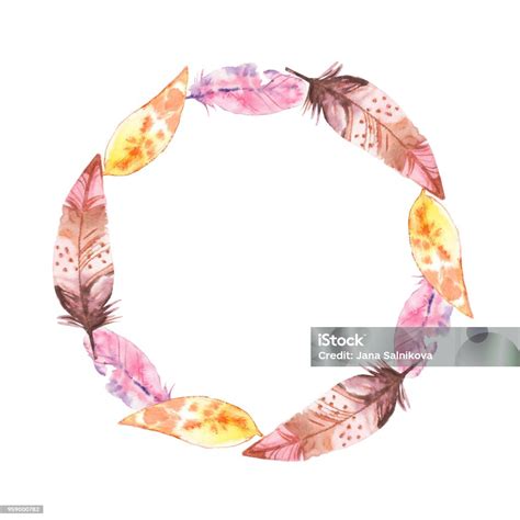 Watercolor Feather Wreath Stock Illustration Download Image Now