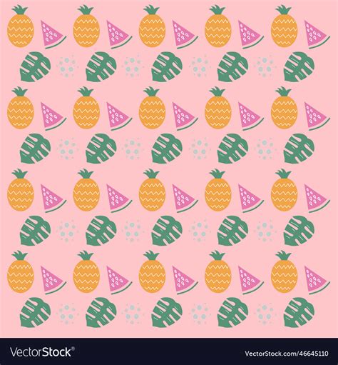 Pineapple Watermelon Monstera Leaves Pattern Vector Image