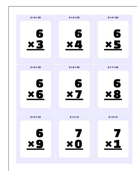 Multiplication Facts Flash Cards Printable