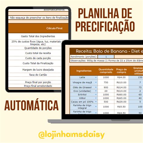 Planilha de Precificação Automática para Confeitaria Deiselane