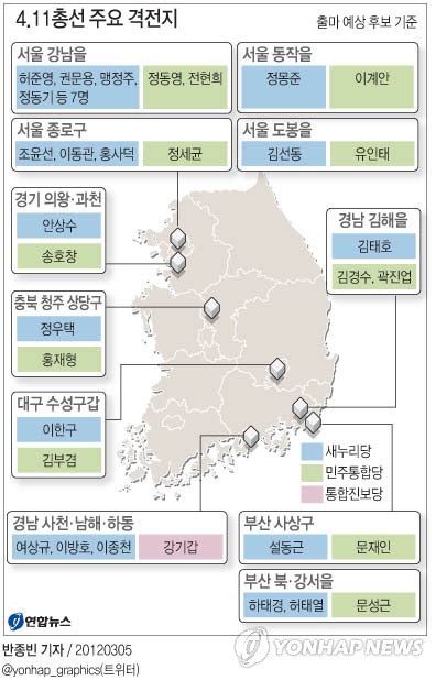 411총선 주요 격전지 연합뉴스