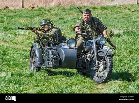 Bmw R 71 1939 German Motorcycle With A Sidecar Soldiers At