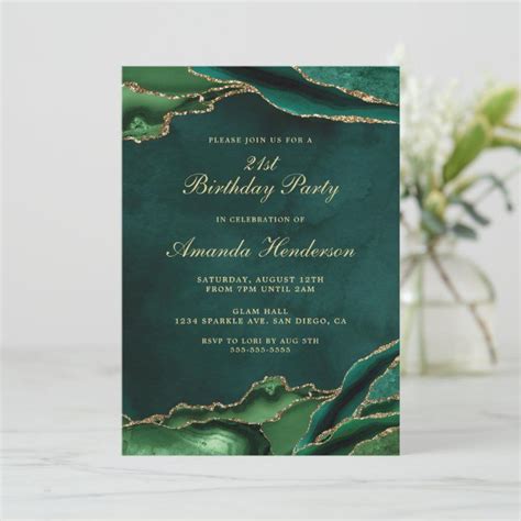 Emerald Green And Gold Agate Marble Invitation Zazzle Marble