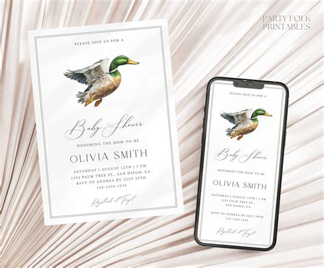 Editable Mallard Duck Baby Shower Invitation Template Minimalist