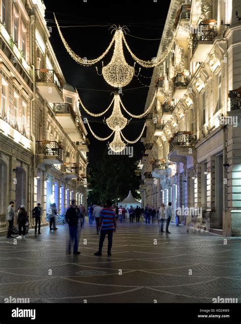 Baku, Azerbaijan - May 18, 2017 : Nizami street in the city center ...