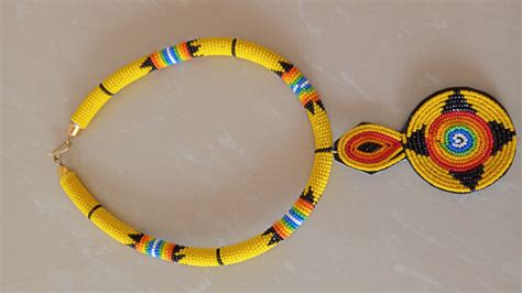 ON SALE African Beaded Pendant Necklace Yellow Zulu Necklace African