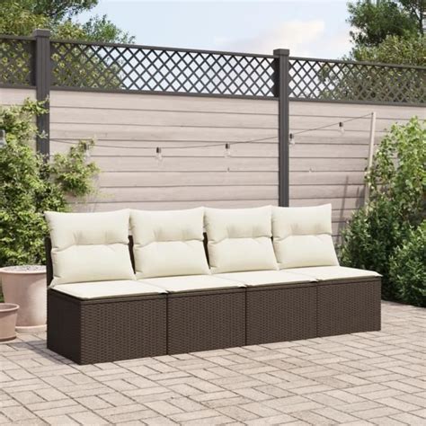 Atyhao Canap De Jardin Avec Coussins Places Marron R Sine Tress E