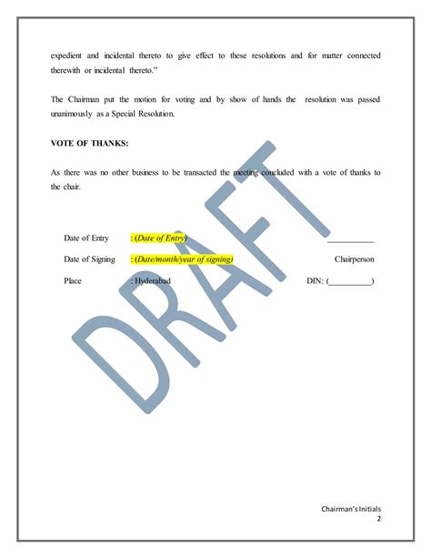 Extra-Ordinary General Meeting Minutes format | DOCX