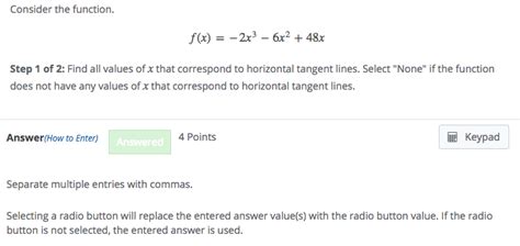 Solved Consider The Function F X 2x3 6x2 48x Step 1 Of