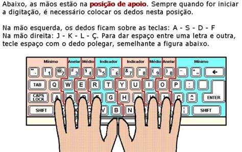 Inclusão digital Aprendendo digitar os dedos corretos no teclado