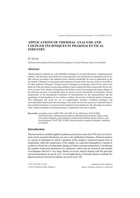 Pdf Applications Of Thermal Analysis And Coupled Techniques In Pharmaceutical Industry