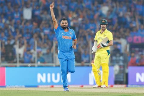 Indias Mohammed Shami Celebrates Wicket Australias Editorial Stock