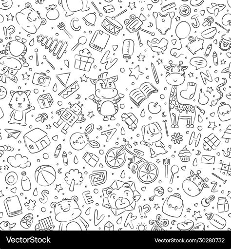 Seamless Cute Cartoon Animal Background Wallpaper Vector Image