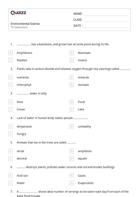 50 Environmental Science Worksheets For 4th Class On Quizizz Free