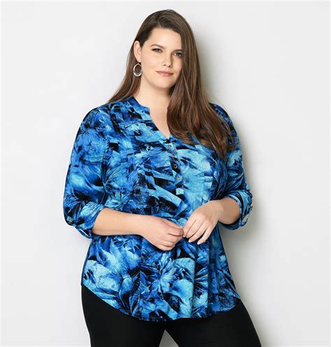 Abstract Tropical Pleated Top Avenue Plus Size Tops Plus Size Women