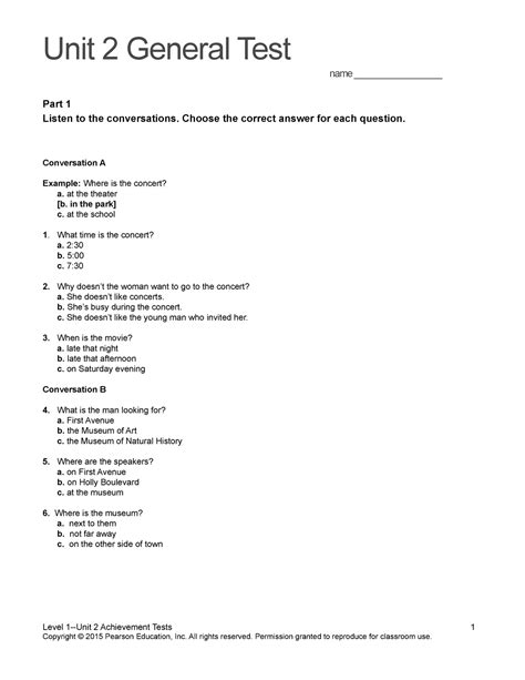 Top Notch 1 Unit 2 Unit 2 General Test Name Part 1