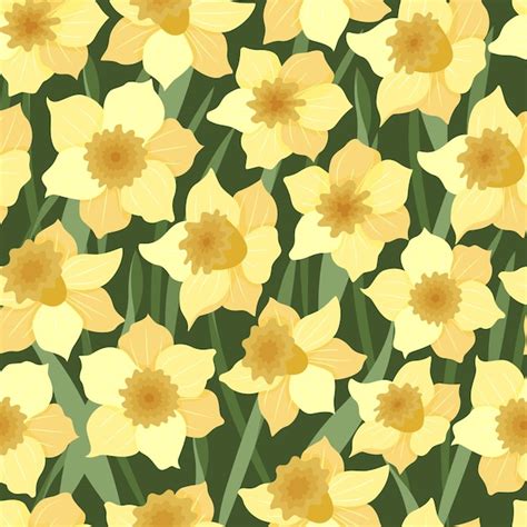 Premium Vector Seamless Pattern With Yellow Daffodils On A Green