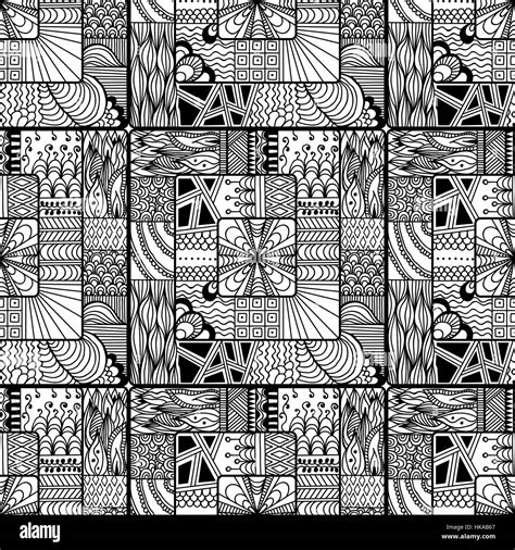 Square Zentangle Seamless Pattern Vector Illustration For Art Stock