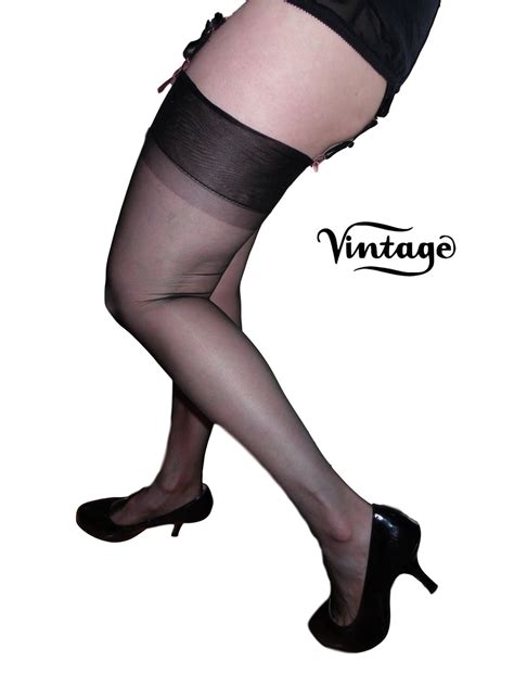 Non Stretch Stockings Black Seamless Sheer Denier Medium Etsy Uk