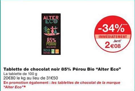 Promo Tablette De Chocolat Noir P Rou Bio Alter Co Chez Monoprix