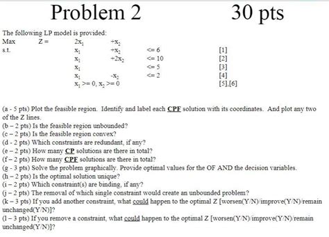 Solved Problem 2 30 Pts The Following Lp Model Is Provided