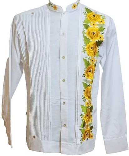 Guayabera Yucateca Bordado 100 Artesanal Flores Amarillas