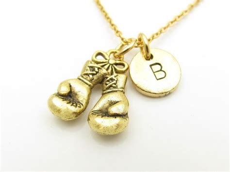 Boxing Gloves Necklace And Initial Gold Boxing Gloves Charm With