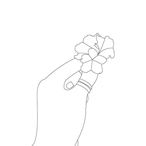 Uma mão desenhando uma linha flor e vetor de contorno em fundo