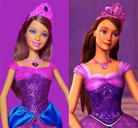 Two Barbie Dolls Wearing Purple Dresses And Tiaras