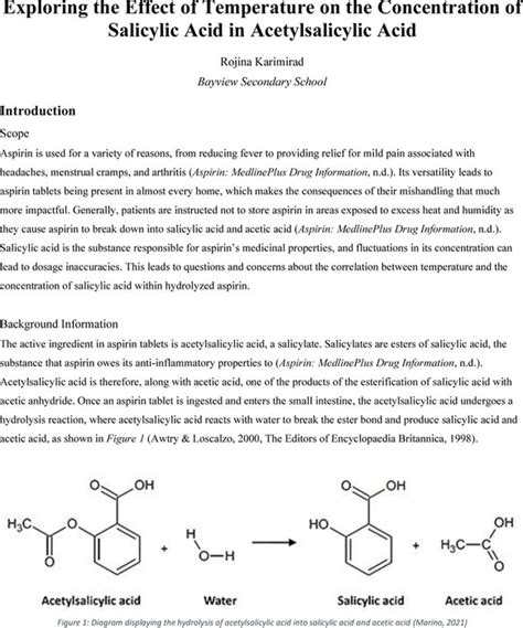 Exploring The Effect Of Temperature On The Concentration Of Salicylic