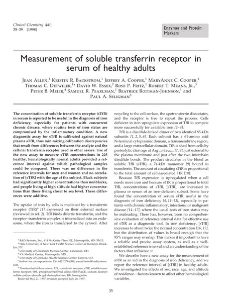 (PDF) Measurement of soluble transferrin receptor in serum of healthy ...