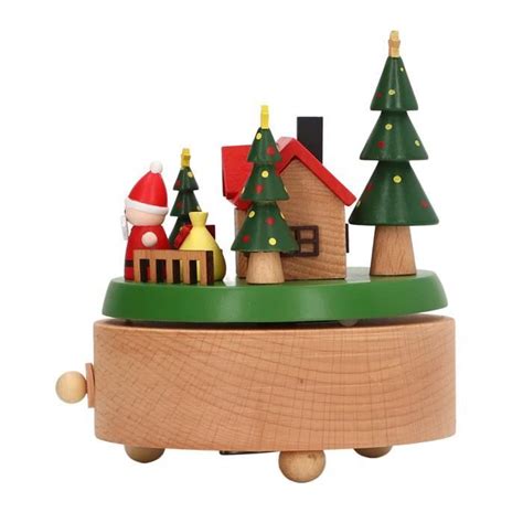 Boîte à musique rotative en bois HURRISE Maison du Père Noël