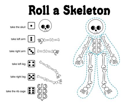 roll  skeleton game skeleton game halloween game printable
