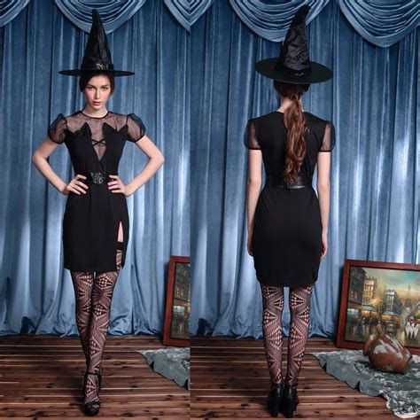 2017 Sexy Black Witch Costume Fashion Fancy Dress Adult Halloween Costume Evil Black Role