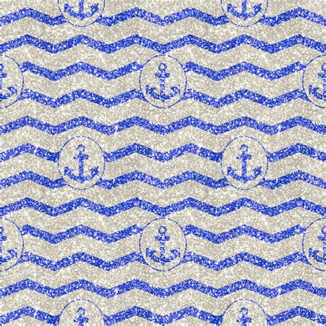 Abstract Nautical Waves And Anchors Glitter Sparkling Seamless Pattern