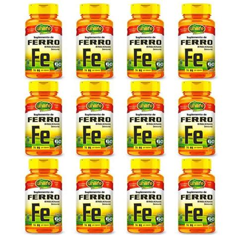 Kit 12 ferro quelato 60 caps de 500 mg unilife Fitoterápicos