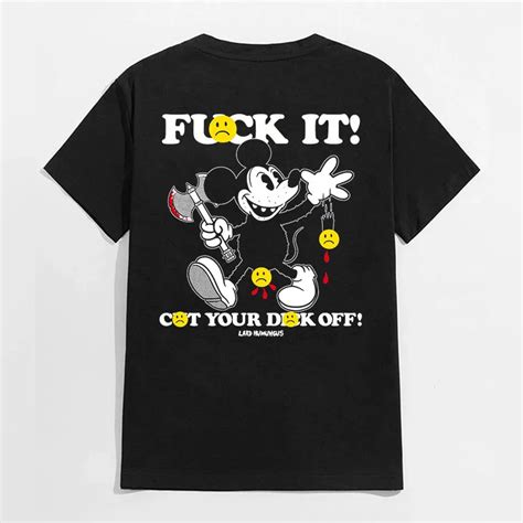 FUCK IT CUT YOUR DICK OFF Mickey Mouse Black Print T Shirt