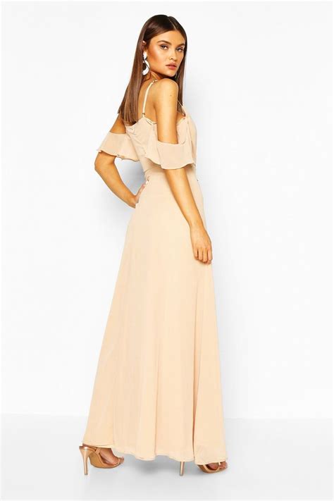 Chiffon Strappy Cold Shoulder Maxi Bridesmaid Dress Maxi Bridesmaid