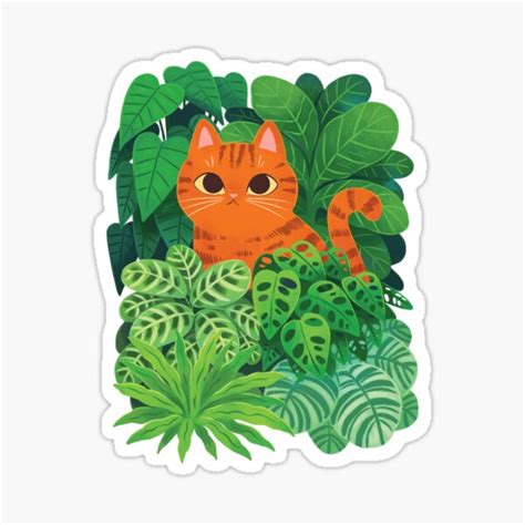 Orange Cat In House Plants Sticker For Sale By Michelledraws Redbubble