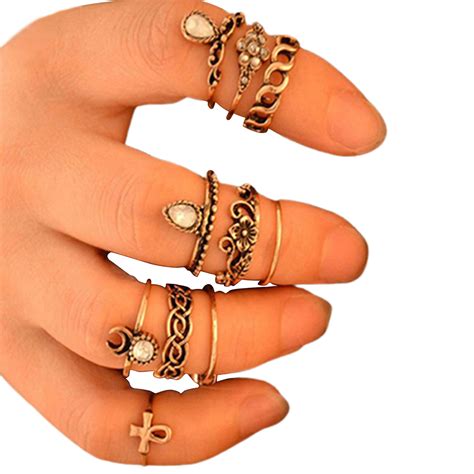 10pcs Set Knuckle Rings Set Vintage Finger Decoration Flower Hollow