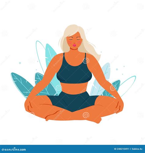 Young Pretty Woman Meditating In Lotus Position Stock Illustration