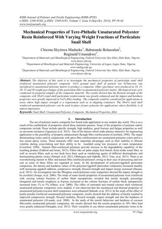 Mechanical Properties Of Tere Phthalic Unsaturated Polyester Resin