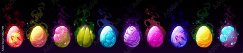 Cartoon Dragon Eggs With Glowing Sparkles And Mysterious Haze Dinosaur