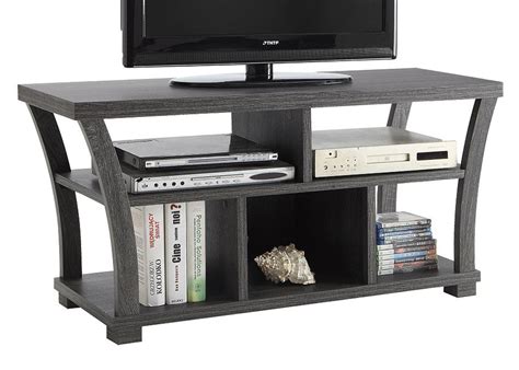 Lina Grey Wood TV Stand with Open Shelves – Aetna Stores