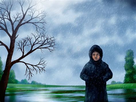 Woman In The Rain Painting Stock Image - Image: 20025211