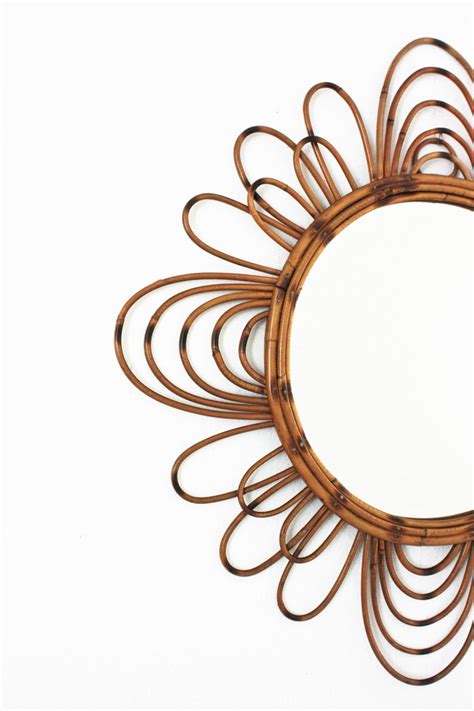 1950s French Riviera Rattan Sunburst Flower Mirror For Sale At 1stdibs