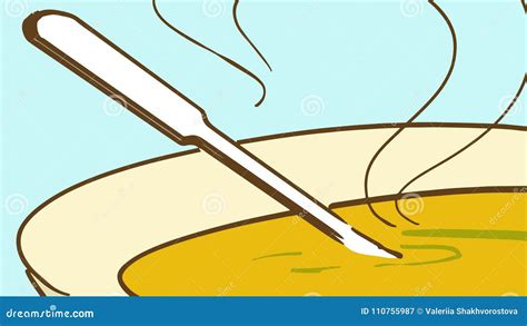 Cartoon Plate Of Hot Soup And A Spoon Stock Vector Illustration Of Object Yellow 110755987