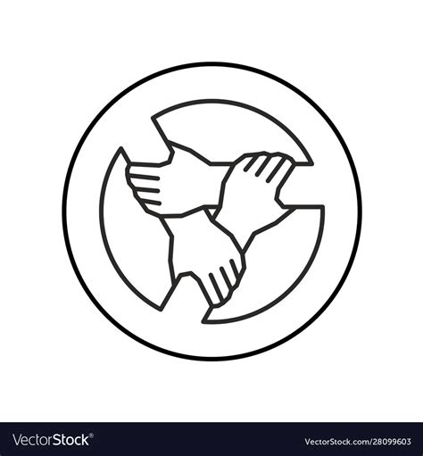 Three hands together support each other outline Vector Image